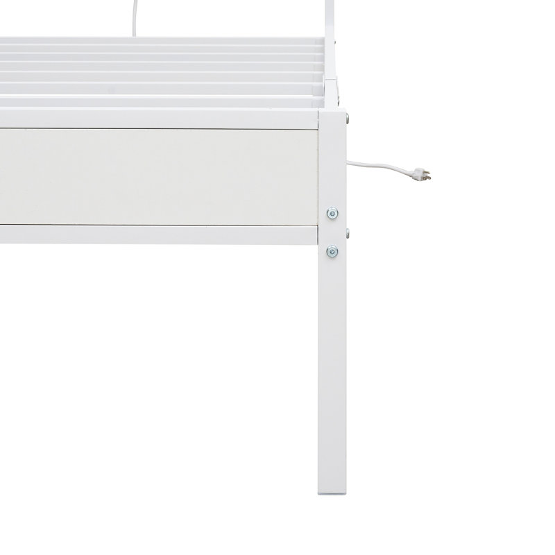 Cadre de lit simple blanc avec tête de lit, éclairage à DEL, prises de recharge, lumières encastrées à assemblage rapide, 2 ports, lattes, rangement