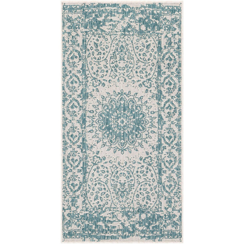Contemporary Hintz Area Rug Aqua Color, Runner 2' x 4'1"