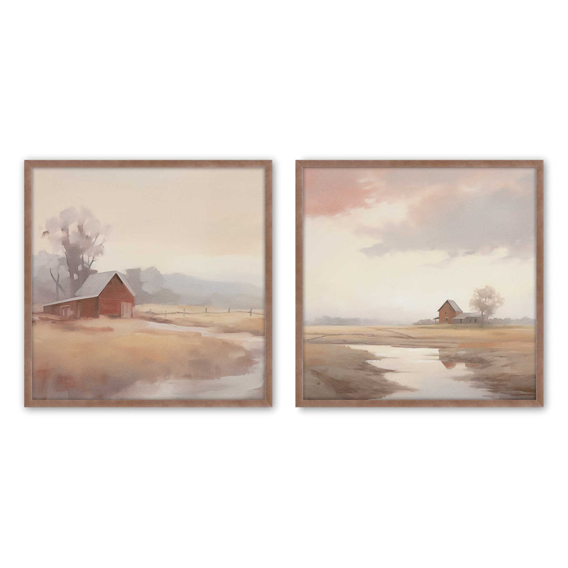 «Rustic Barns And Misty Fields», Rose poudre, H 21,75 po x l 21,75 po