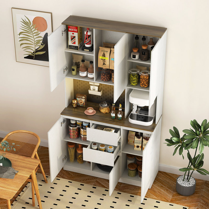 Rangement de 74 po pour garde-manger avec tiroir, Bois / blanc