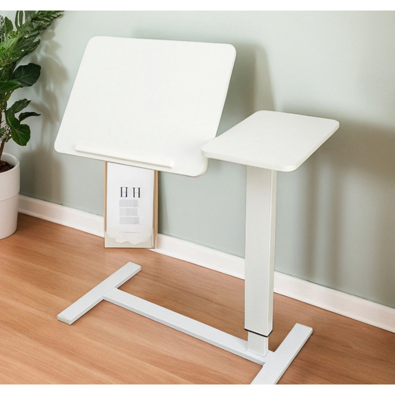 Support mobile à roulettes pour ordinateur portable en blanc, table réglable en hauteur pour et lit, coffre-fort confortable - plateau de chevet