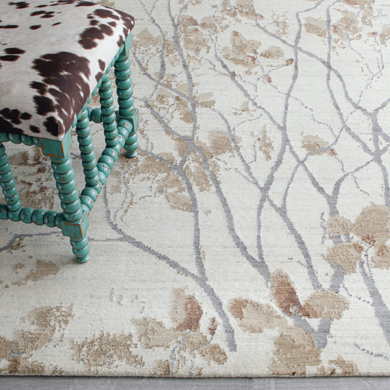Almond Blossom Floral Hand Knotted Wool Ecru Area Rug, Runner 2'6" x 8'