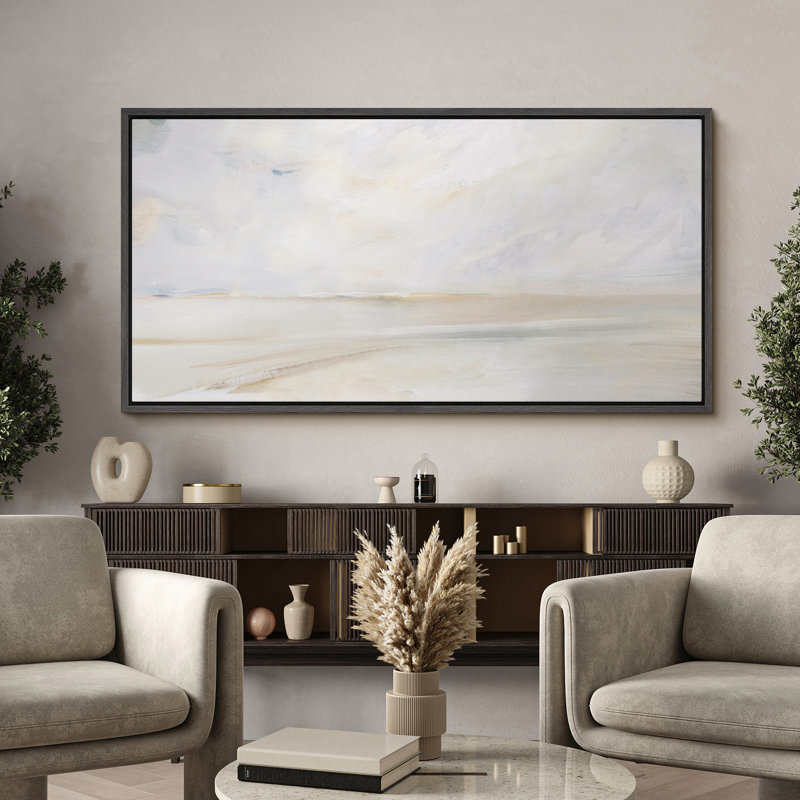 Tranquil Beach, paysage côtier, art moderne, H 30 po x l 60 po, Noir, noir, noir, noir