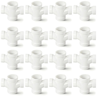 3" x 3" x 1-1/2" x 1-1/2" White PVC DWV Double Sanitary Tee Reducing Hub PVC Drain, Waste & Vent Fitting, (20 Pack)