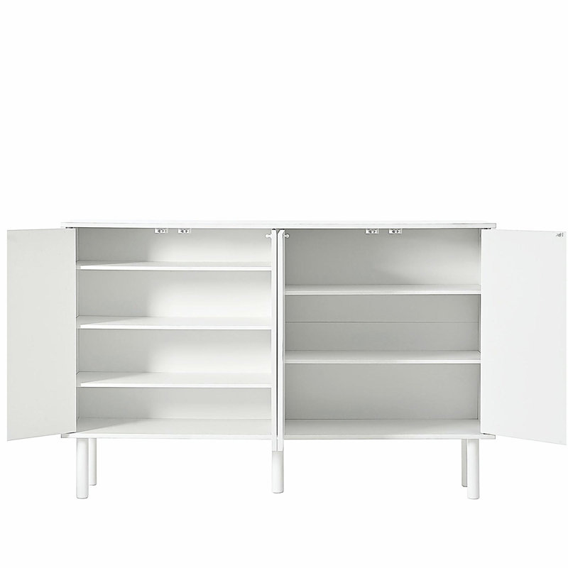 Armoire à chaussures avec 5 pieds en bois massif, armoire de rangement à 4 portes avec tablettes réglables