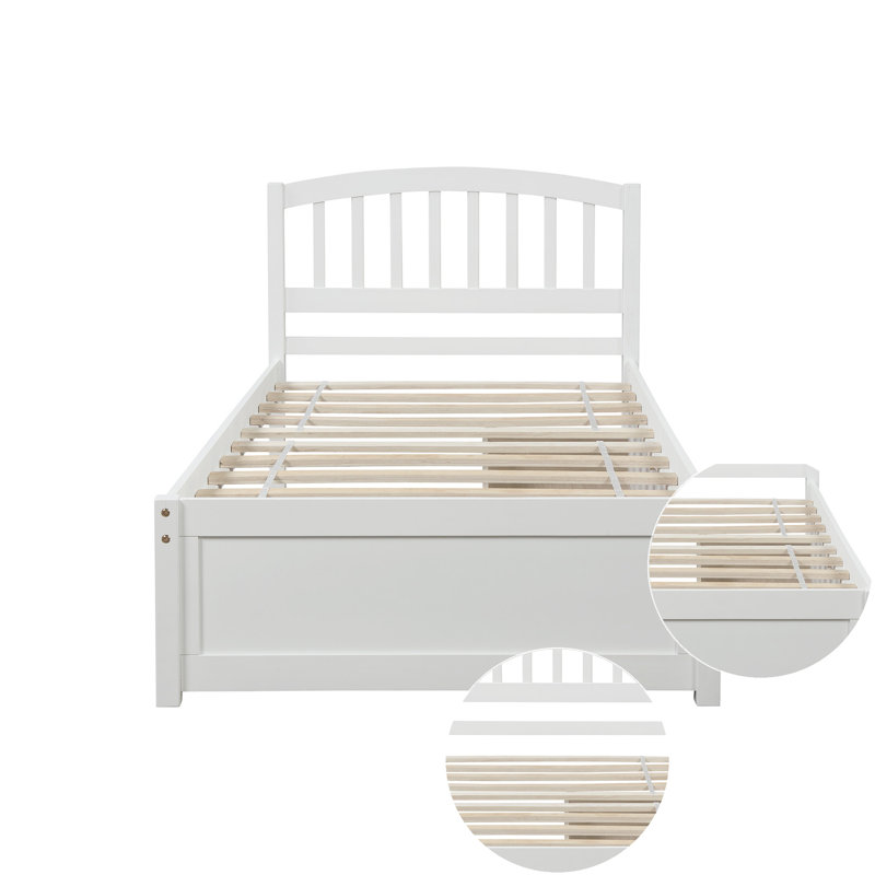 Cadre de lit plateforme simple avec deux tiroirs et tête de lit, Blanc