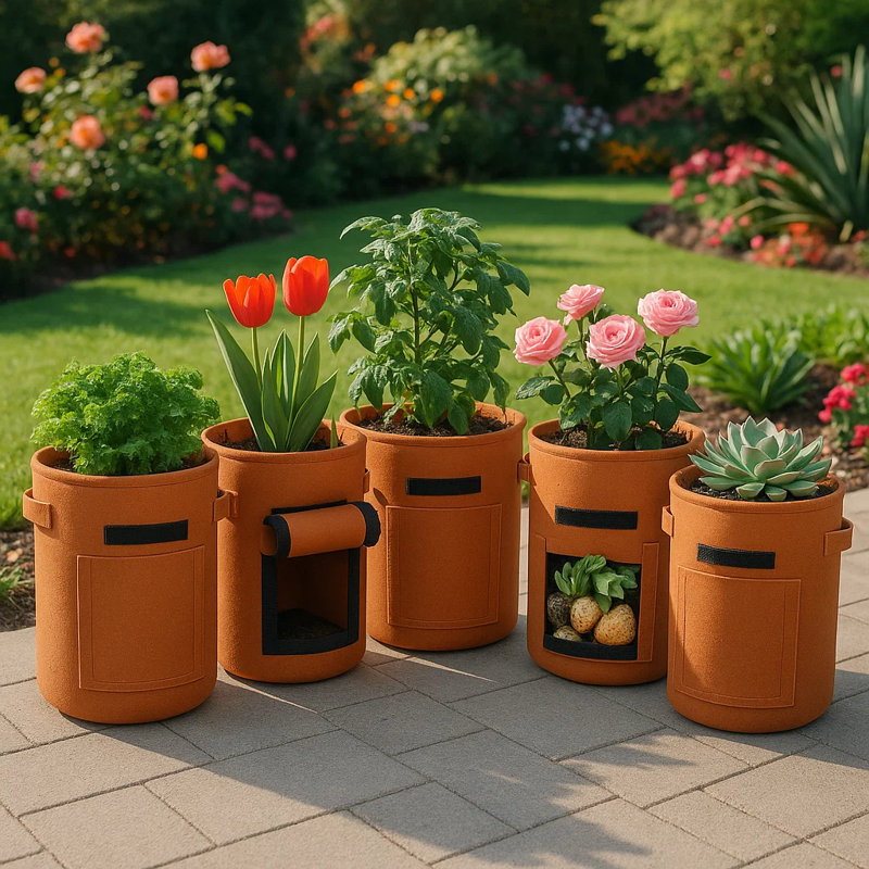 17.7″ 10-Gallon Orange Ginger Fabric Potato Grow Bag with Side Window – Extra-Large Reusable Planter Pot for Root Vegetables