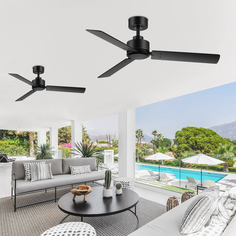 Korryn 2-Pack 48'' Black 3-Blade Indoor/Covered Outdoor Lightless Ceiling Fan with Remote Control , Quiet Reversible DC Motor, 6 Speeds, Indoor Ceiling Fan for Living Room, Bedroom
