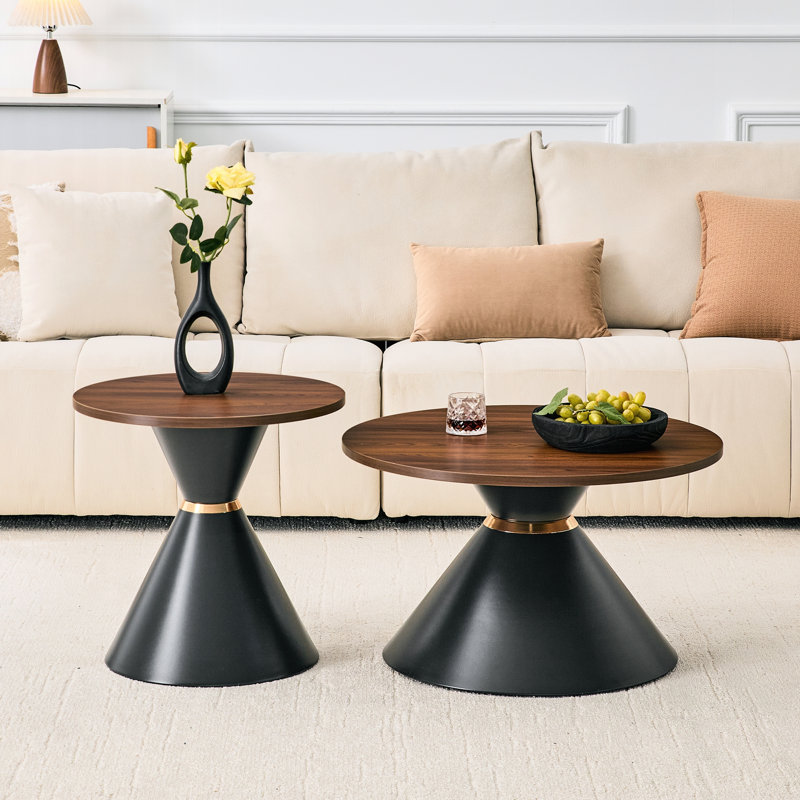 Ensemble de tables basses rondes 2 pièces, Walnut / Black