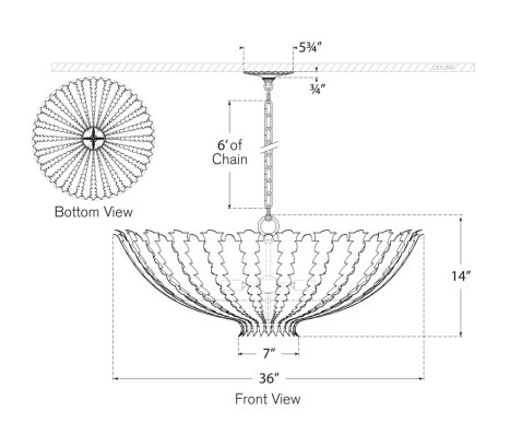 Hampton 6 - Light Chandelier, 14" H x 36" W x 36" D, Plaster White