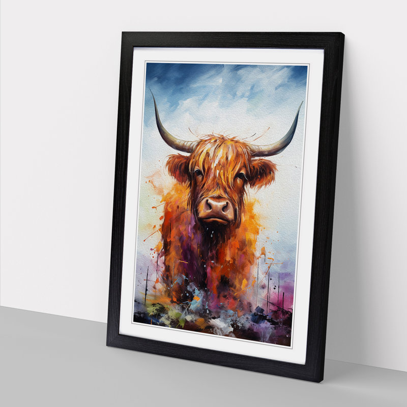 Highland Cow Action Painting - Framed Print, Black, 34cm H x 25cm W x 2cm D