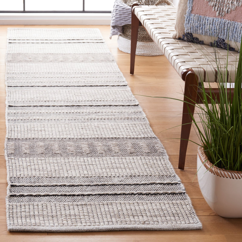 Tapis rayé en laine / coton Khyon, Tapis de couloir 2 pi 3 po x 9 pi