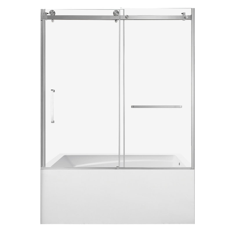 Kingston Brass 60-Inch Acrylic Rectangular 3-Wall Anti-Skid Alcove Tub With Tub Door, Hand Drain, Right, Brushed Nickel