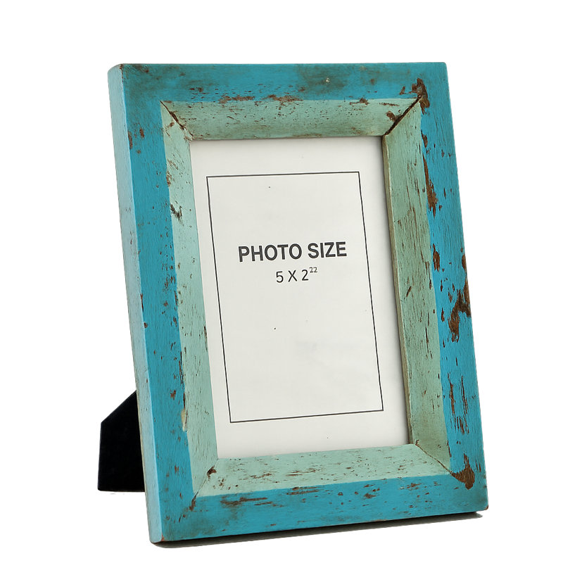 Cadre photo rustique en bois de manguier - bleu, photo 5 po x 7 po, Bleu, 5 po x 7 po