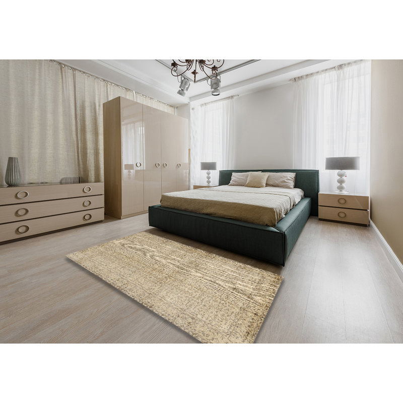 Tapis contemporain beige / olive clair, Rectangle 5 pi x 7 pi