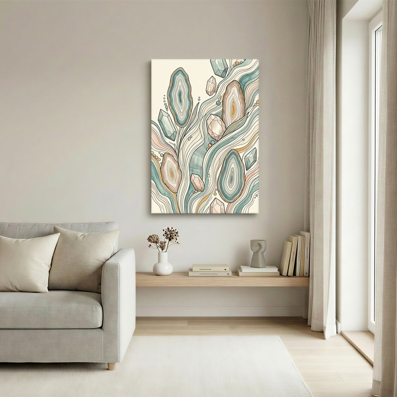 Art mural toile sarcelle et cristal rose, H 18 po x l 12 po