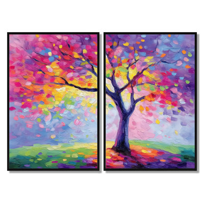 «Vibrant Tree of Life Forest», reproduction d'art sur toile rose, 2 pièces