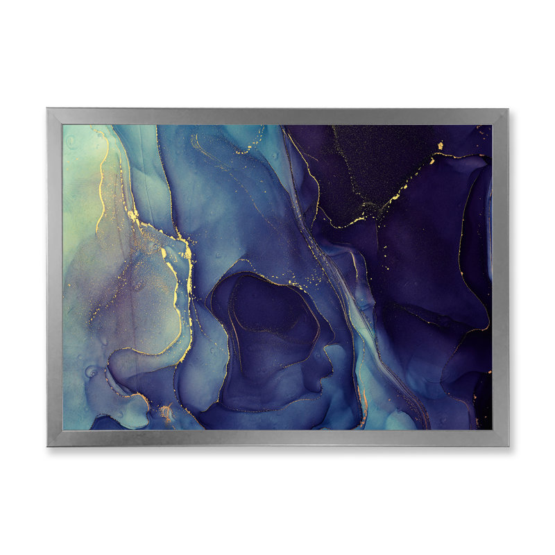 Abstrait, art mural sur toile, impression à l'encre liquide bleue, H 12 po x l 20 po, Toile avec cadre photo, Argent