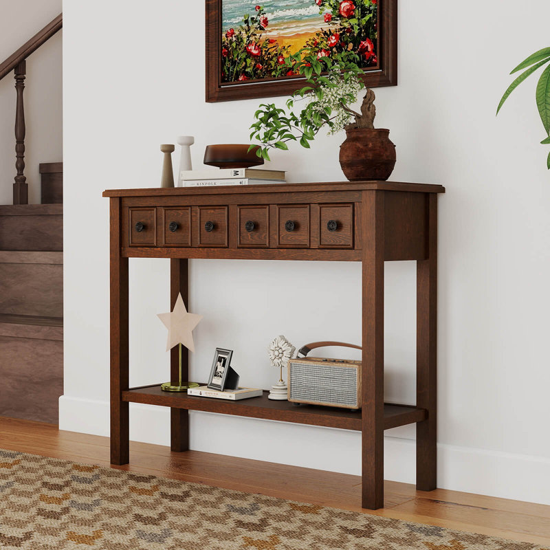 Console Table 38" Narrow Accent Sofa Table with 2 Drawers & Bottom Storage Shelf