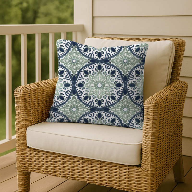 Outdoor Square Pillow Cover & Insert, Sage/Blue