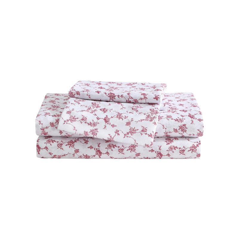 Betsey Johnson Printed Novelty Sheet Sets, Floral Toile Pink, Queen Sheet Set with 2 Standard Pillowcases