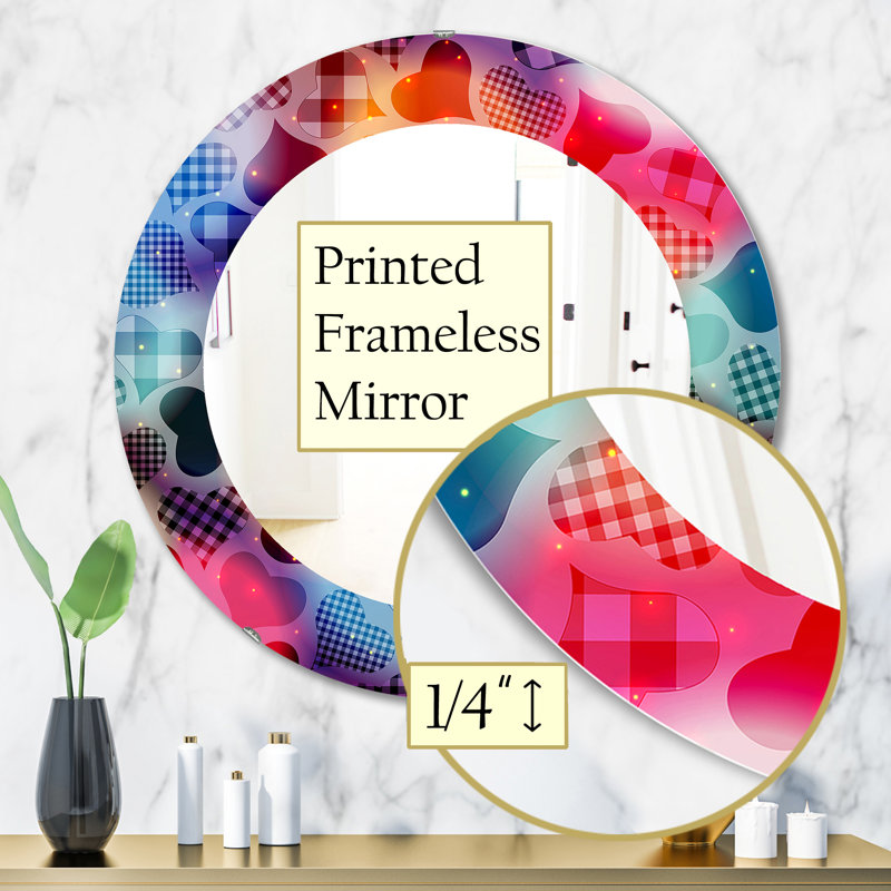 Floating Hearts With Squared Pattern Mirror, 31.5" H x 31.5" W