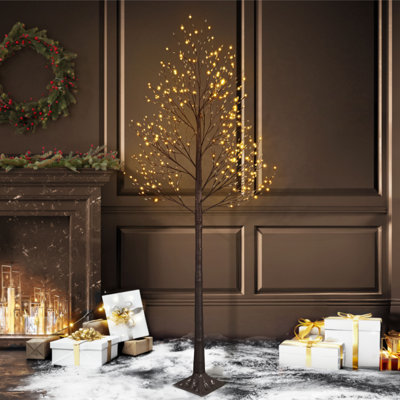 8FT Artificial Lighted Willow Tree w/ 240 LED Lights, 96 Inch Twinkling Twig Tree for Festival Decoration