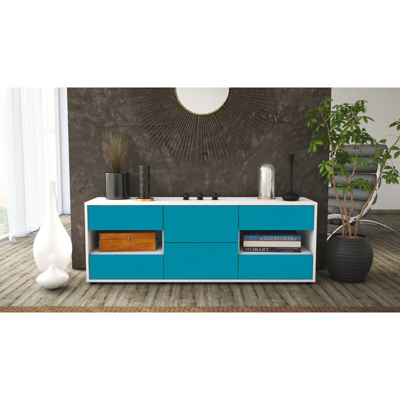 Ybanez TV Stand, Turquoise / Matte White