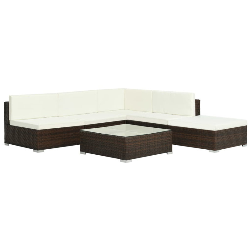 Canapé modulaire 6 pièces avec coussins Ailynn, Brun, Blanc crème