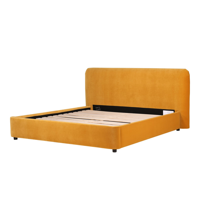 Crosby Upholstered Low Profile Platform Bed, Beige Basketweave, Queen
