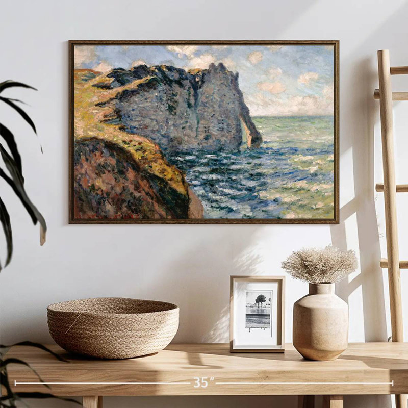 La falaise d'Aval Etretat, 25 po x 17 po, Cadre flottant en noyer