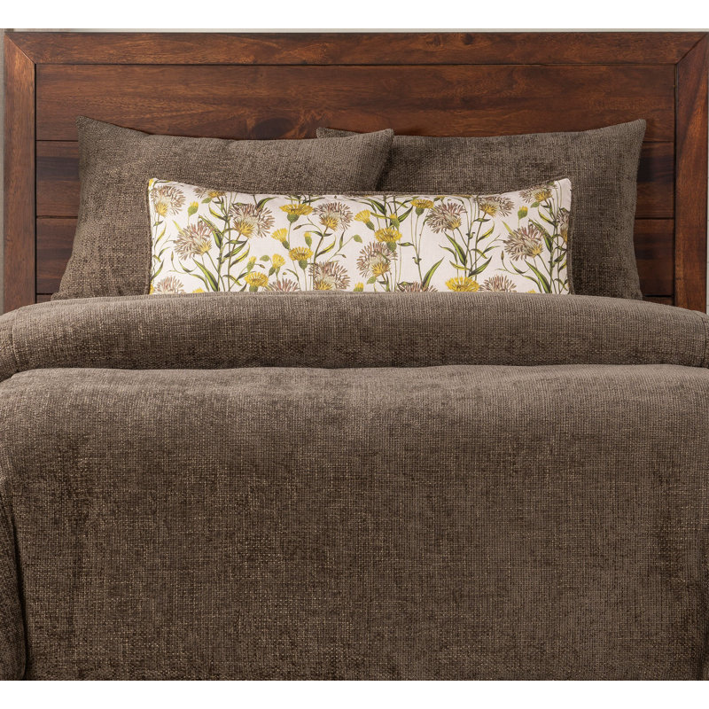 Brown Chenille Reversible Duvet Cover & Insert Set, King Duvet Cover + 2 Shams + 1 Pillow