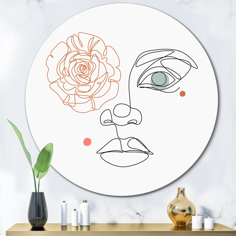 Visage de femme, dessin au trait en métal Glam, H 36 po x l 36 po x P 1 po
