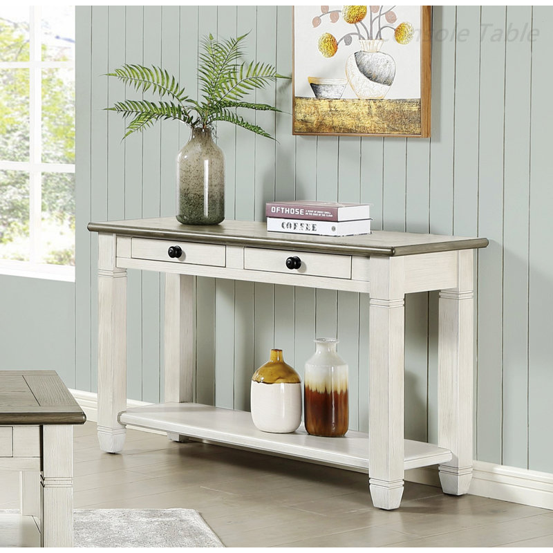 Sofa Table With 2 Drawers And Bottom Shelf, Console Table