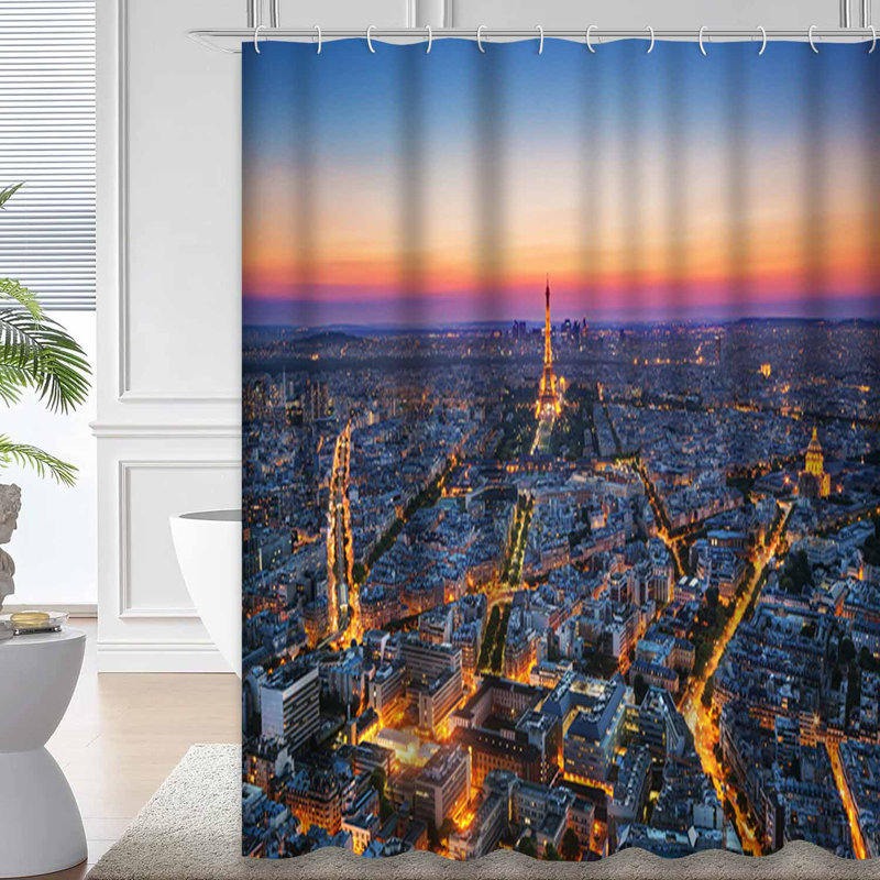 Rideau de douche Paris Night Eiffel Tower Sunset avec 12 crochets, L 72 po x l 78 po