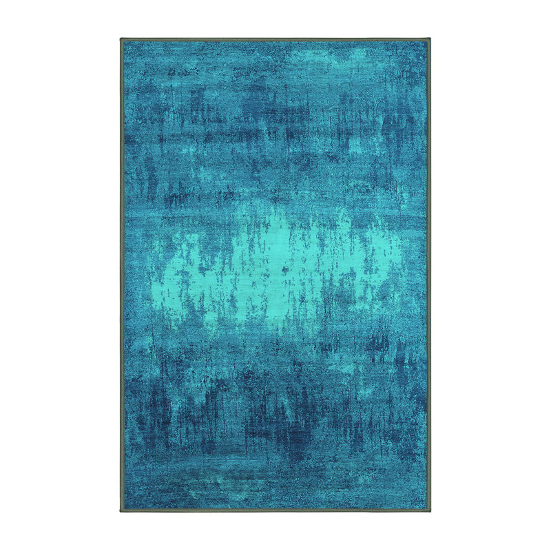Tapis oriental bleu / bleu sarcelle tissé à la machine Warthman, Rectangle 2 pi x 3 pi