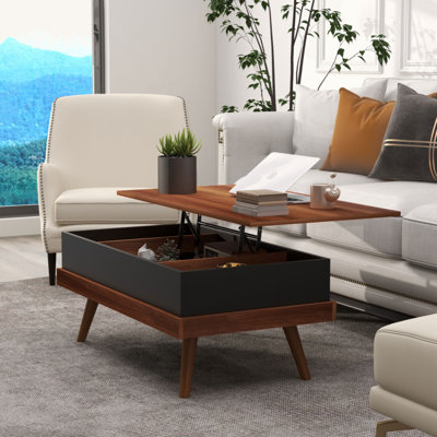 Lift Top Coffee Table, 39.25"" Coffee Table With Hidden Compartments And Wood Legs, Walnut -  Corrigan Studio®, 266730544B79407AA90DF5911ED2CBE3