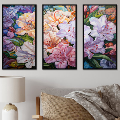 «Pink Rhododendron Country Bloom Charm I», ensemble d'art mural sur toile Rhododendron