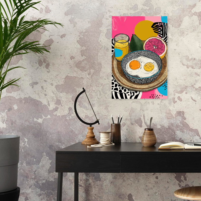 Vibrant petit-déjeuner matinal abstrait coloré, fruit tropical, art mural, 24" H x 16" W