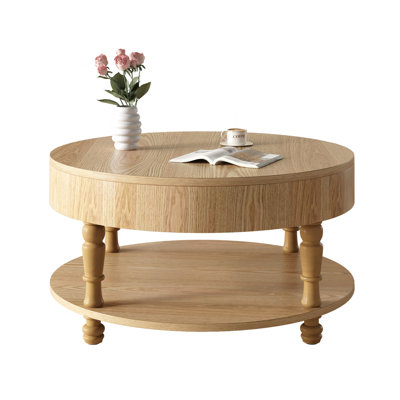 Modern Round Coffee Table Dual Storage Hidden Compartment Easy Assembly