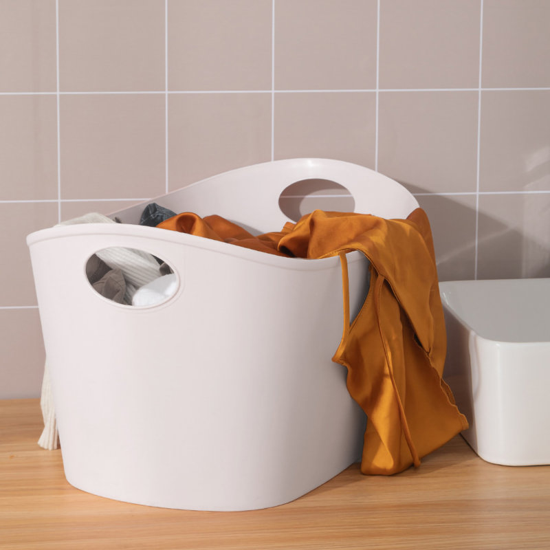 8-Gallon Capacity Laundry Basket With Handles White Plastic Multi-Functional Storage Basket, Weighs 1.5 Pounds, Rigid W/ Flexibility 1678FF83A0E84E23AEF45FB82F62D23F