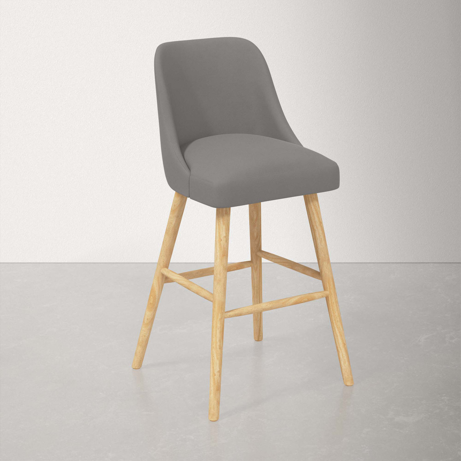 Gallie Stool, Bar Stool (31" Seat Height), Natural Wood, Classic Otter Performance Velvet