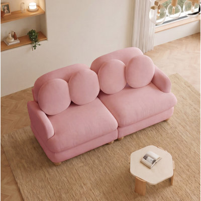 Pink Comfy Chenille Upholstered Loveseat Sofa, 2‑Seater Deep‑Seat Couch Equipped with 4 Throw Pillows, Solid Wood Frame Furniture for Living Room and Bedroom