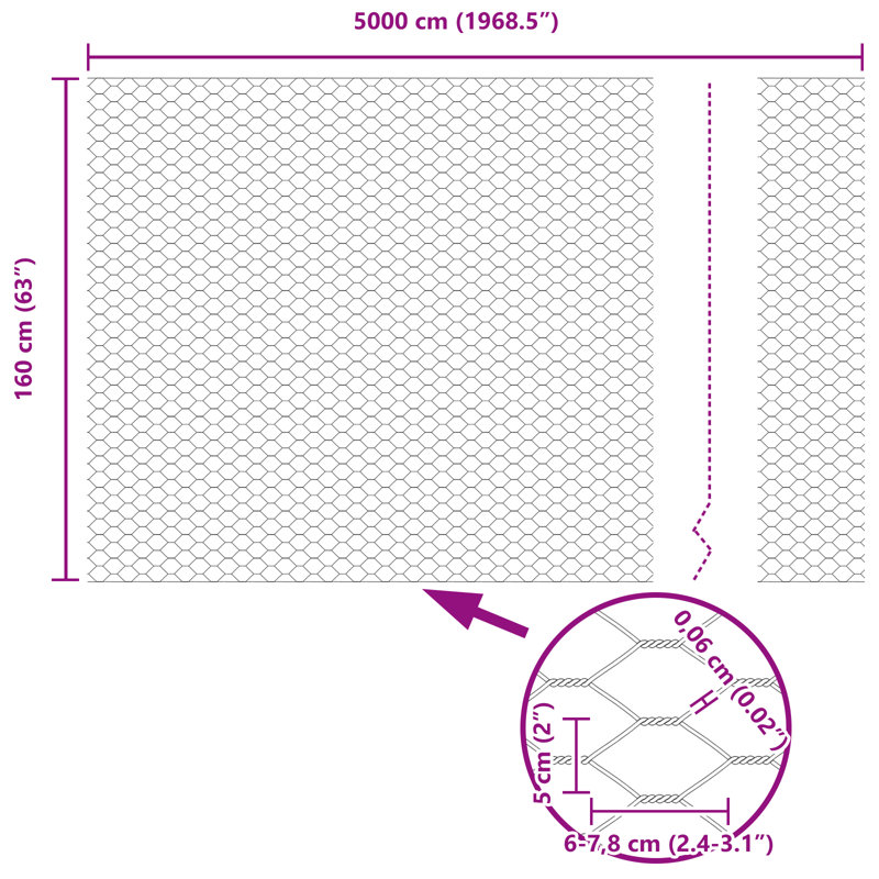 Vidaxl Hexagon Fence Galvanised Steel, Silver, 160cm H x 5000cm W