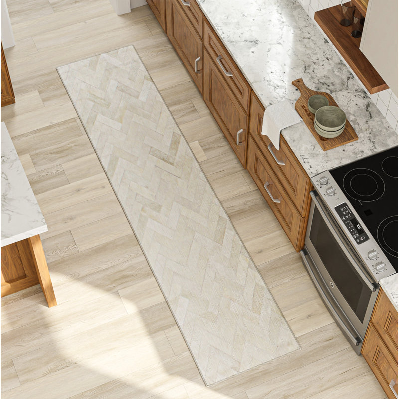 Tapis crème fait à la main Marsha, Tapis de couloir de 2 pi 6 po x 8 pi