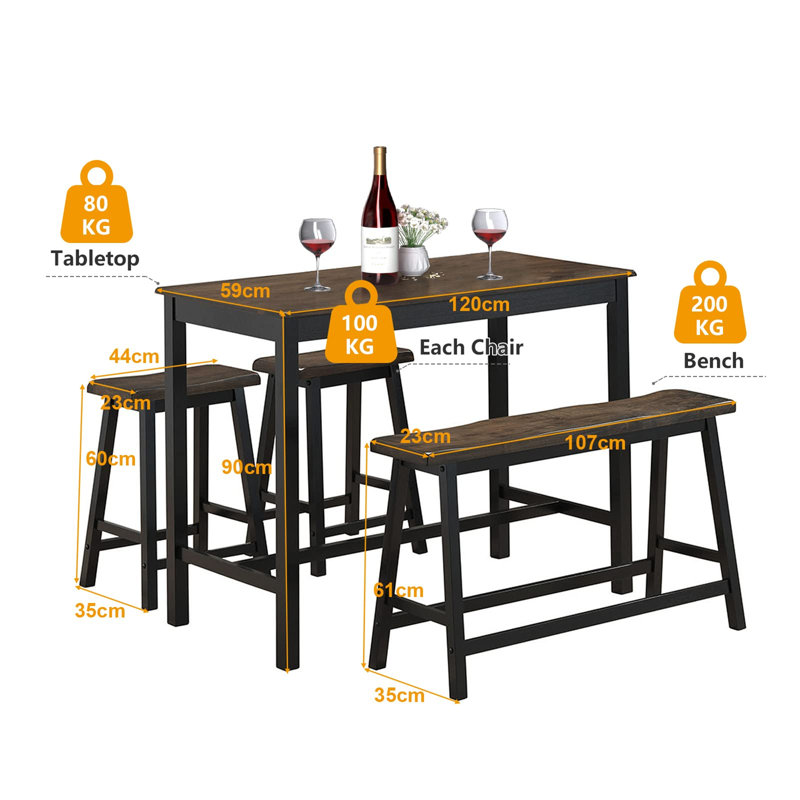 Damali 4 - Person Dining Set, Dark Brown, Dark Brown, Dark Brown