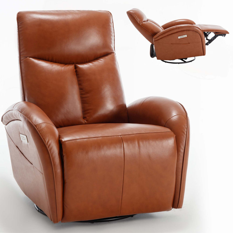 Fauteuil inclinable électrique pivotant et berçant Leatheraire avec support lombaire, degré de pivotement maximal 270 °, mécanisme de mouvement robuste avec ports USB et Type-C
