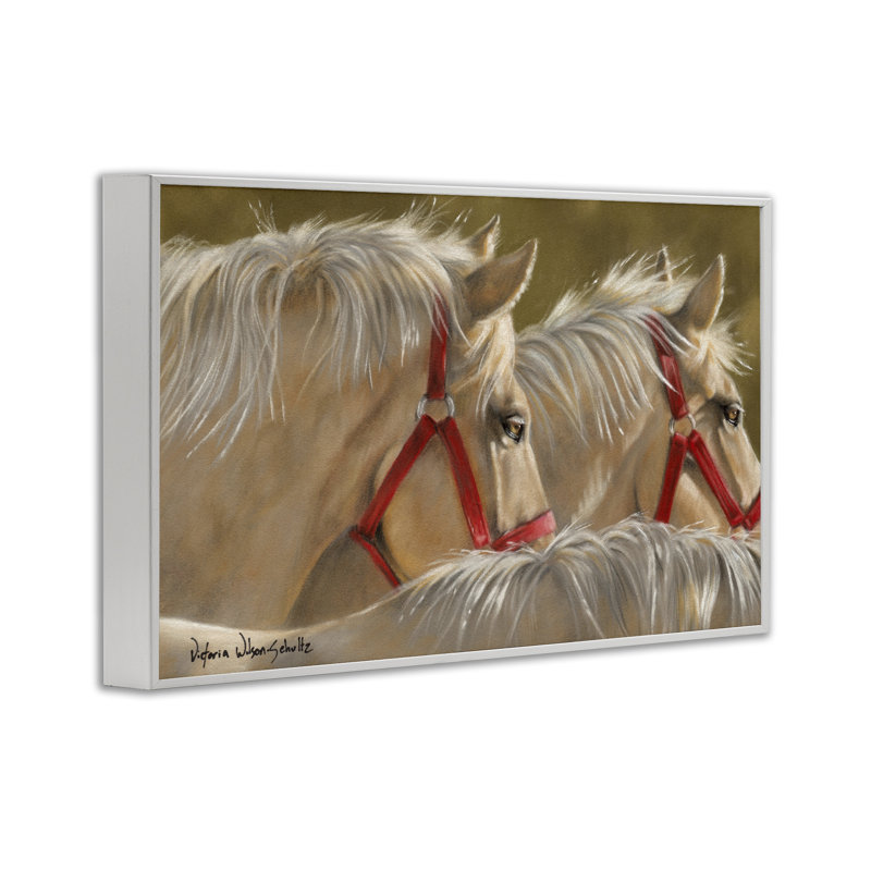 «Horses with Red Bridles» par Victoria Schultz, Giclée encadrée blanc bord de mer, H 16 po x l 24 po