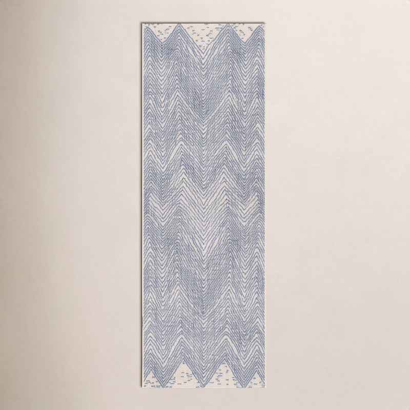 Finchley Dunham Abstract Indoor/Outdoor Area Rug for Living Room Patio Deck Front Porch Kitchen, Blue/Ivory, Runner 2' x 12'