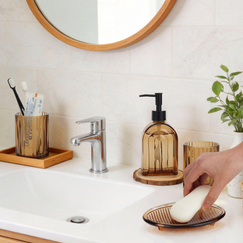 Bathroom Accessory Set Bathroom Tray Tumbler, Brun